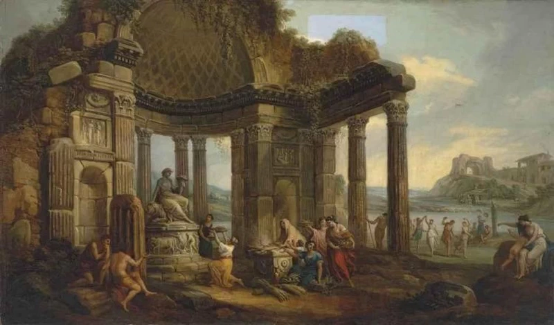Un capriccio italiano con figure che fanno un sacrificio